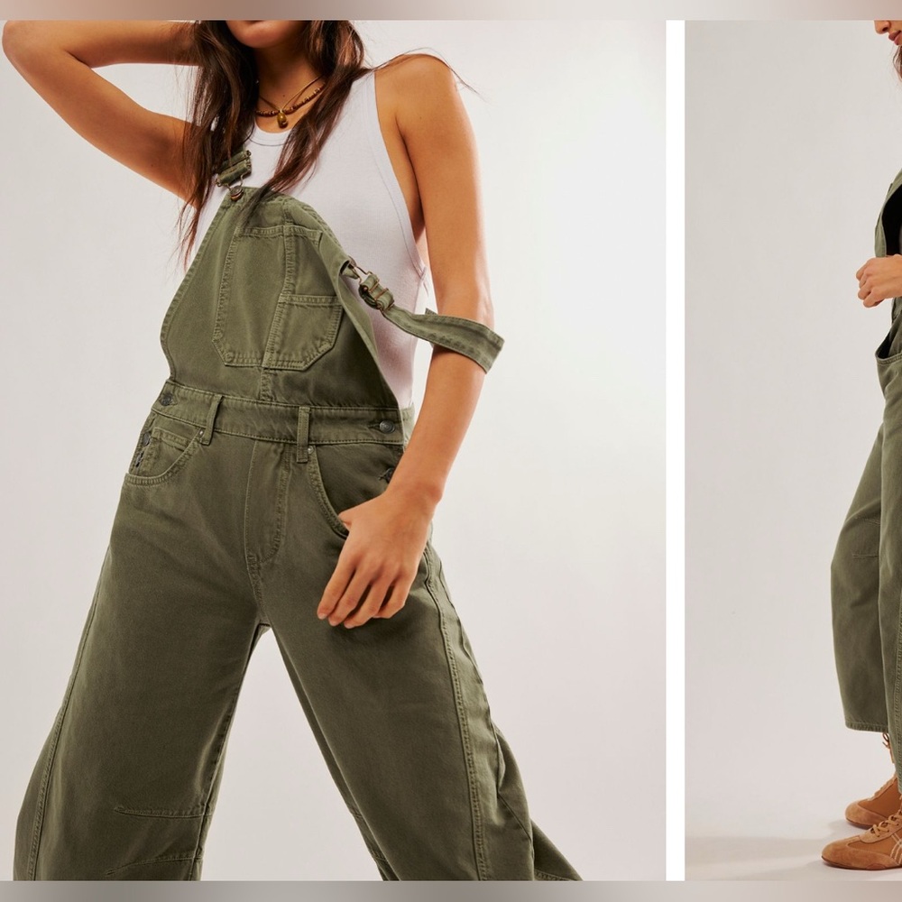 We the Free by Free People Good Luck Barrel Overalls weeping willow color NWOT - Picture 3 of 8